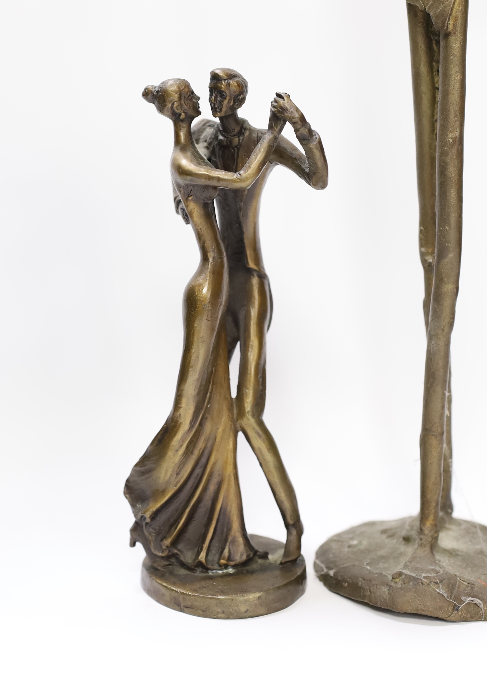 Bernard Kim (b.1942). A bronze sculpture of a dancing couple, signed to base, together with another, largest 55cm high